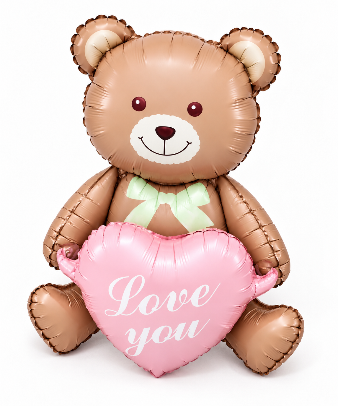 Ballon ourson amoureux tenant un cœur rose Love you, légèrement incliné, fond blanc