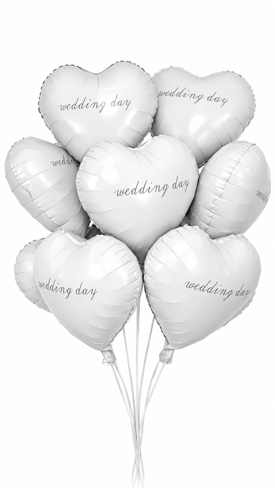 Petit bouquet de ballons cœur blancs wedding day sur fond blanc