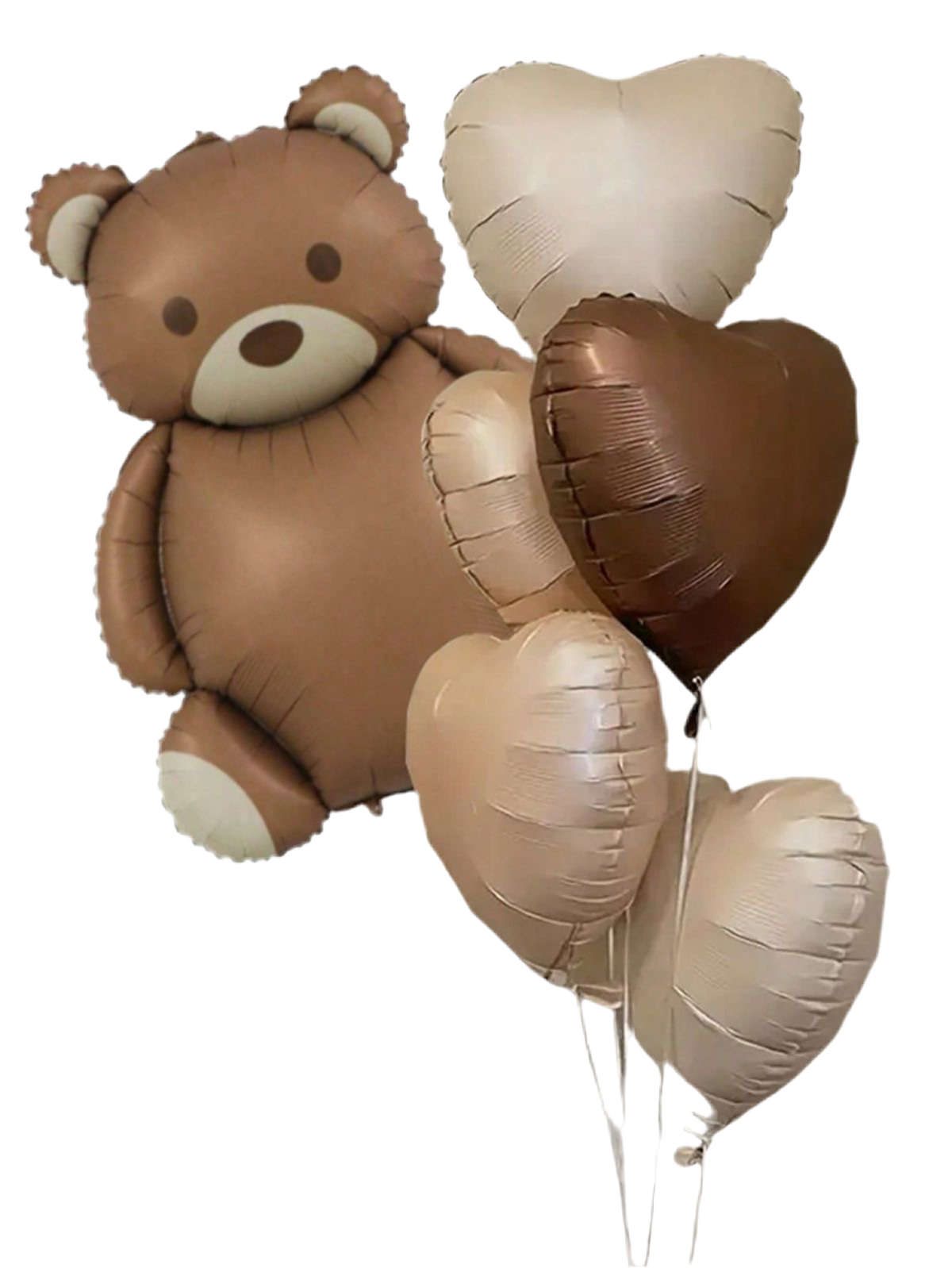 bouquet de ballons en forme de coeur crème avec un adorable ballon ourson