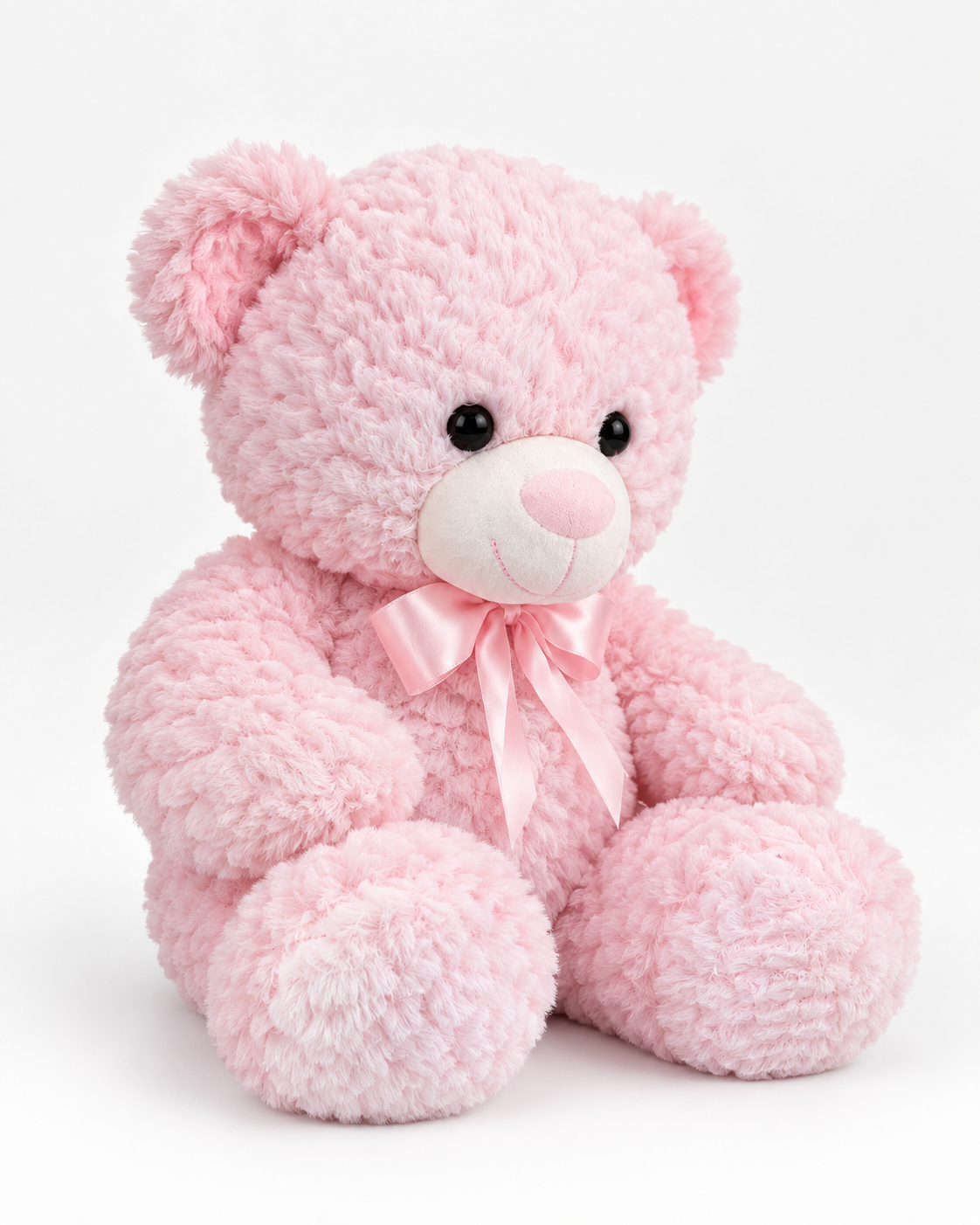 Ourson en peluche rose Tendre Amour avec nœud en ruban, autre angle