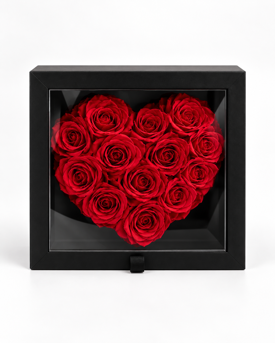Coffret belle pensée – Cœur de roses éternelles rouges en boîte noire
