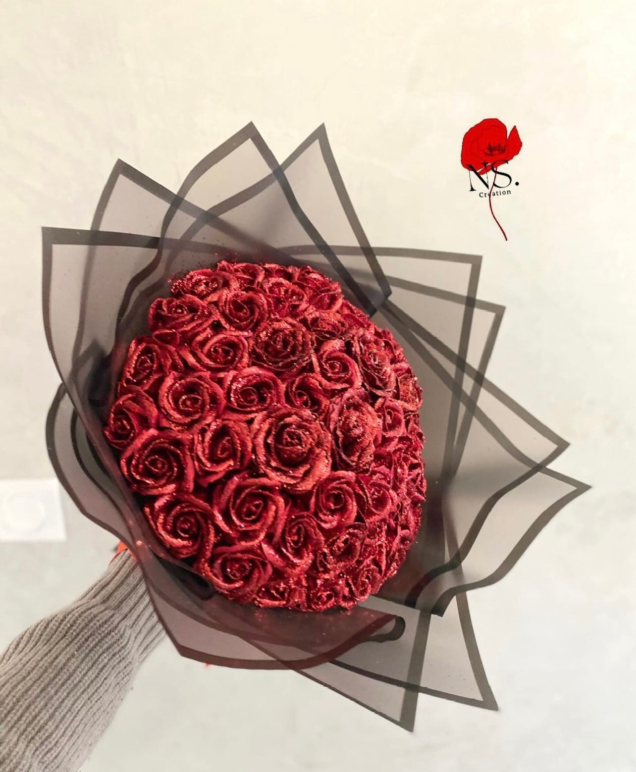 Bouquet de rose éternelles rose paillettes rouge