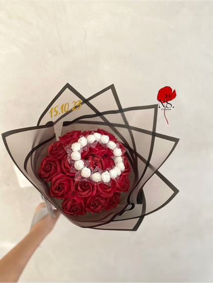 Bouquet de rose éternelles rose rouge personnaliser date