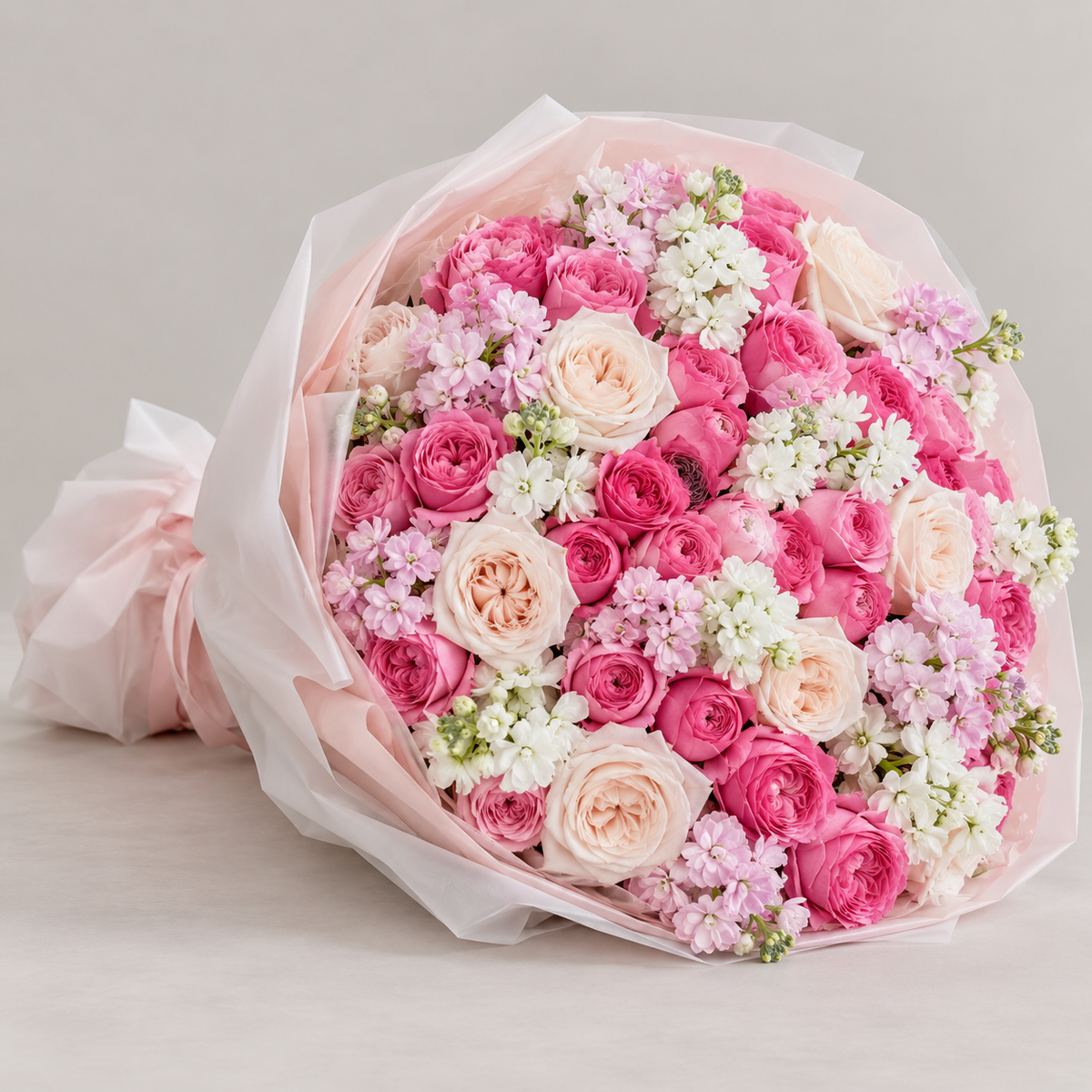 Bouquet ALISSIA de pivoines fraîches, vue de côté