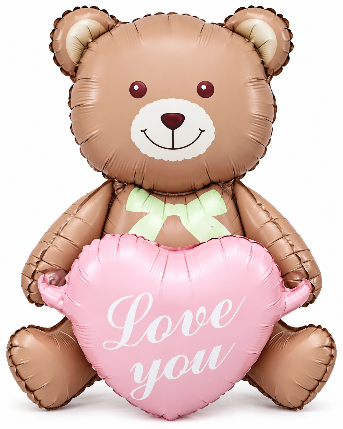 Ballon ourson amoureux marron avec un cœur rose Love you, vue de face sur fond blanc