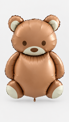 Ballon ourson Biscuit caramel, grand ballon hélium aux oreilles et pattes crème, fond blanc