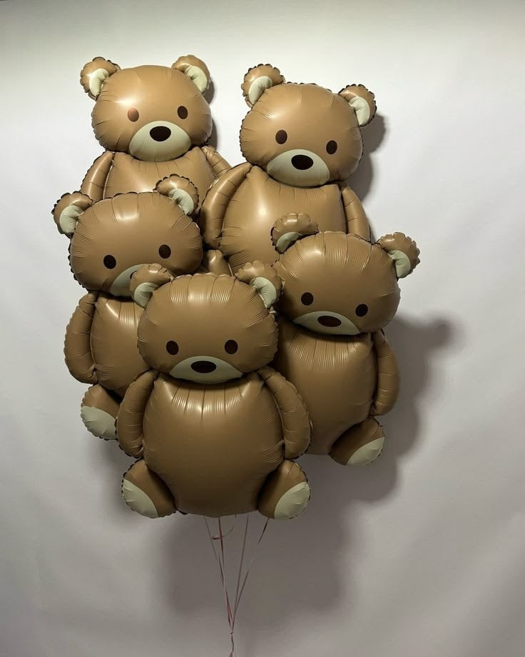 Bouquet de cinq ballons oursons caramel Biscuit gonflés à l'hélium