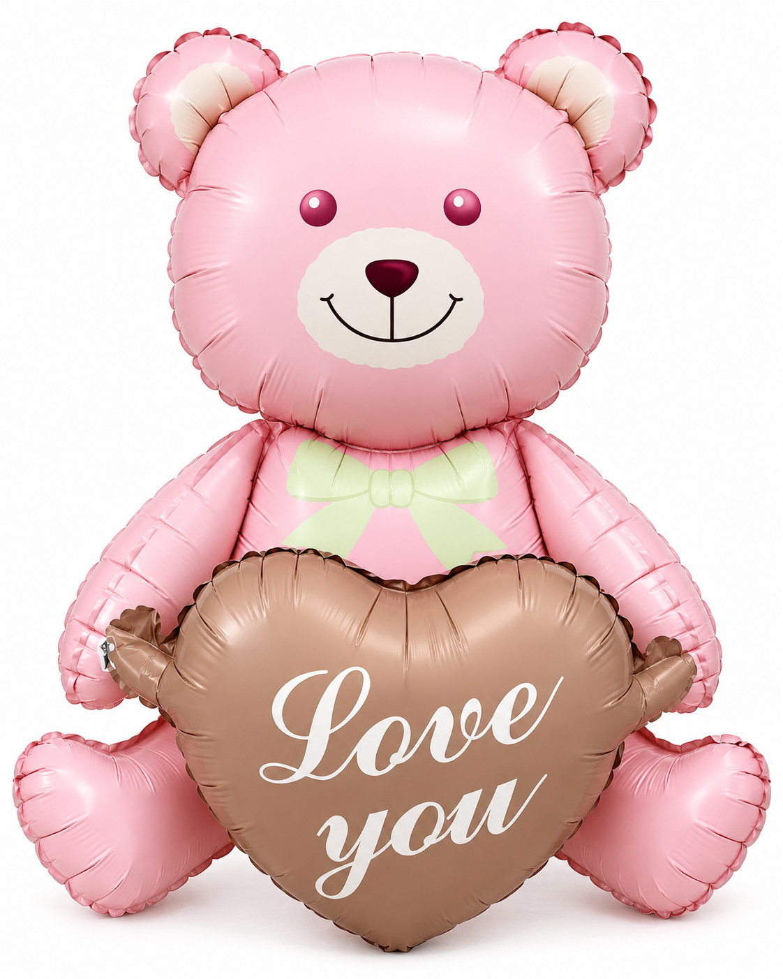 Ballon ourson tendresse rose avec un cœur Love you, vue de face sur fond blanc