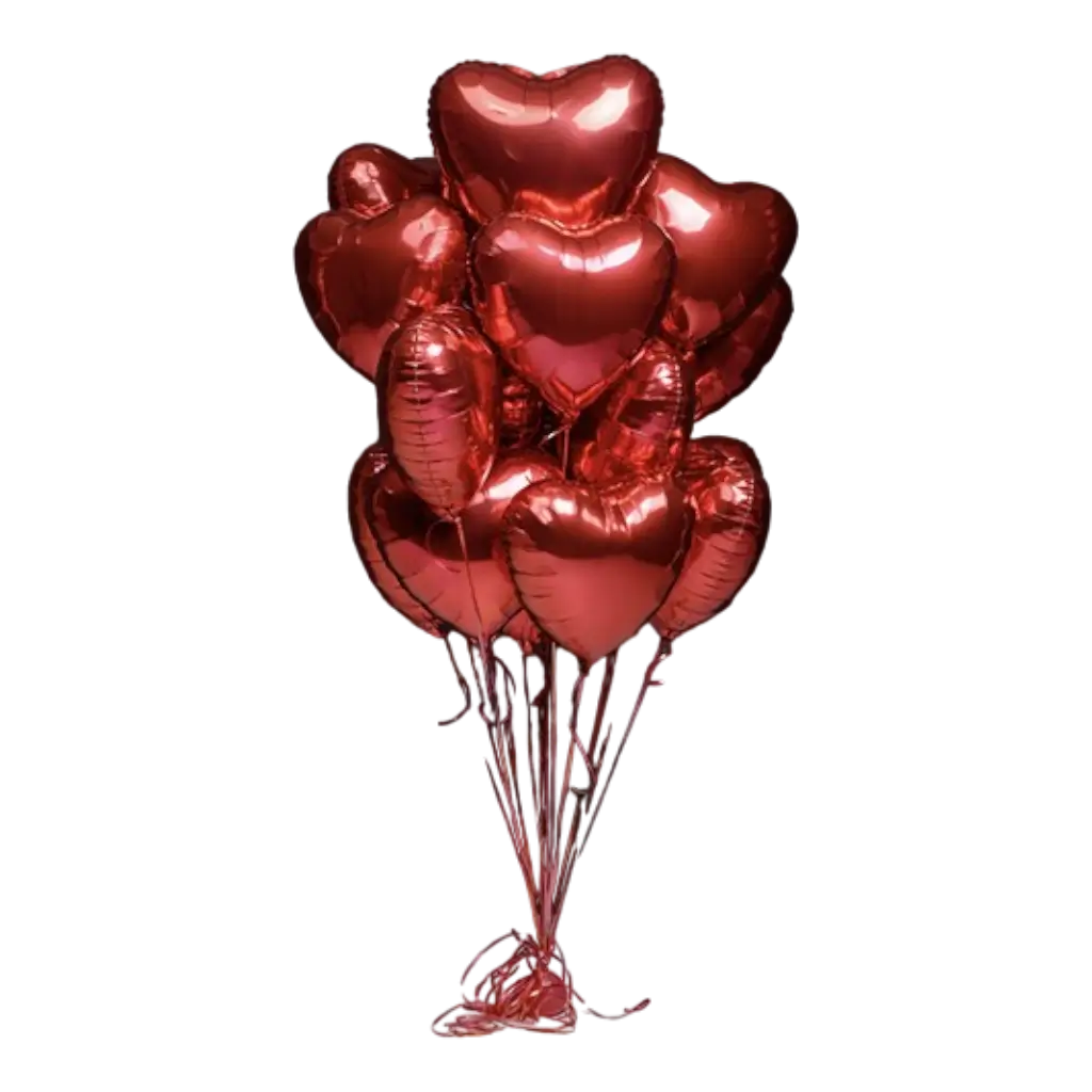 Bouquet de ballons cœur rouges love gonflés à l'hélium, fond neutre