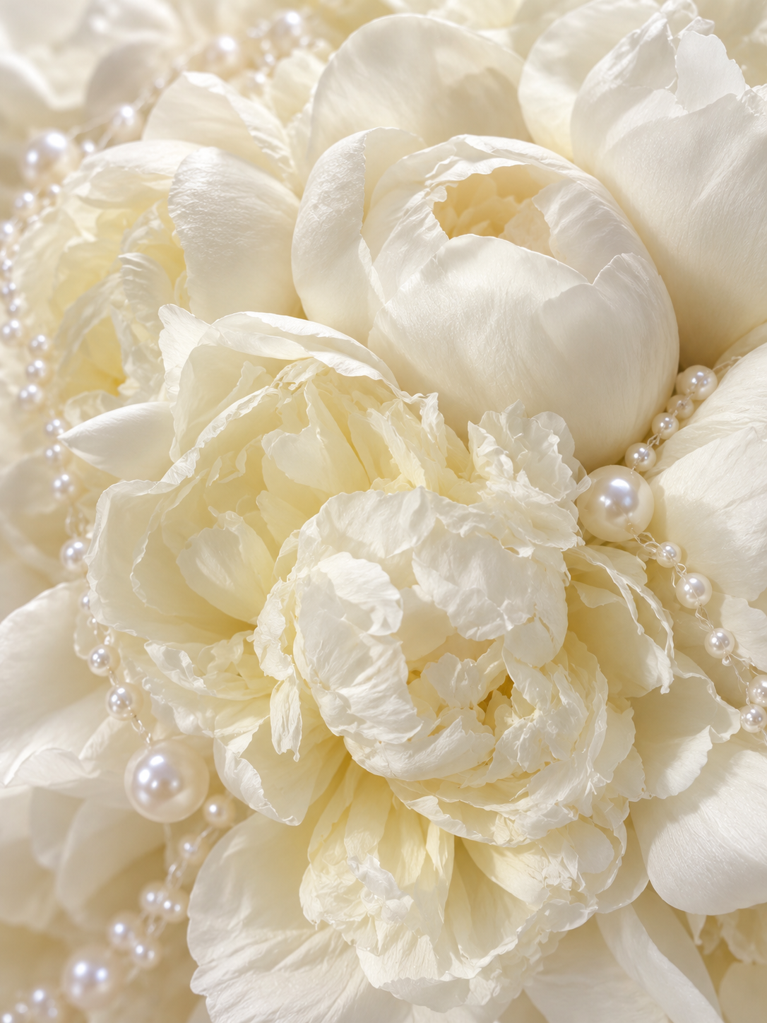 Gros plan sur les pivoines blanches du bouquet de mariée Alba