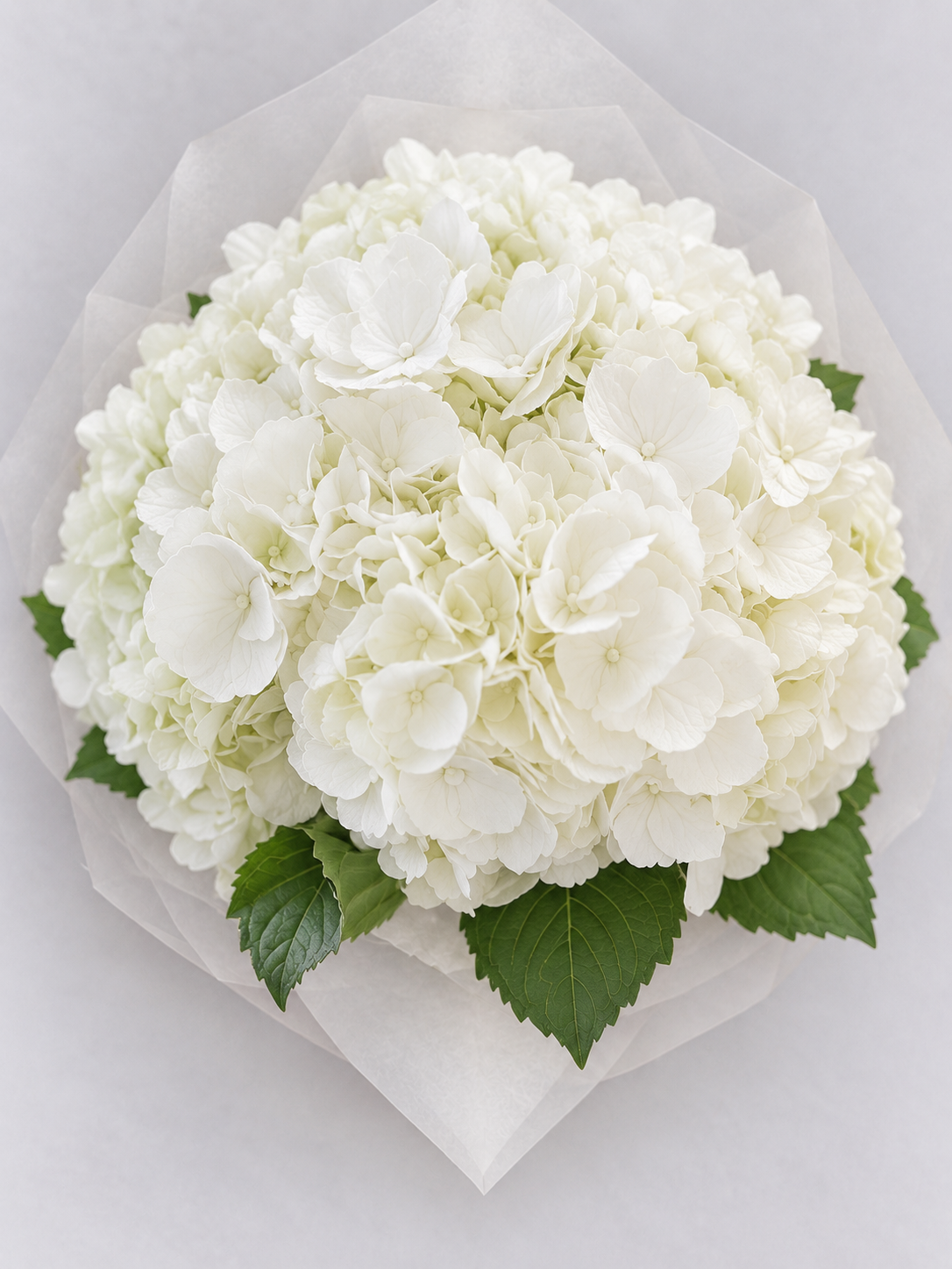 Bouquet de mariée Alexandra d'hortensias blancs, vue de dessus