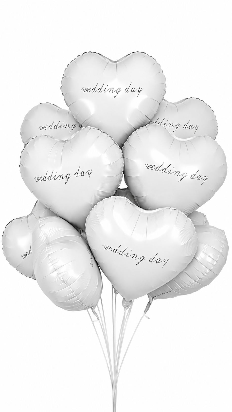 Bouquet de ballons cœur blancs wedding day pour mariage, grand bouquet sur fond blanc