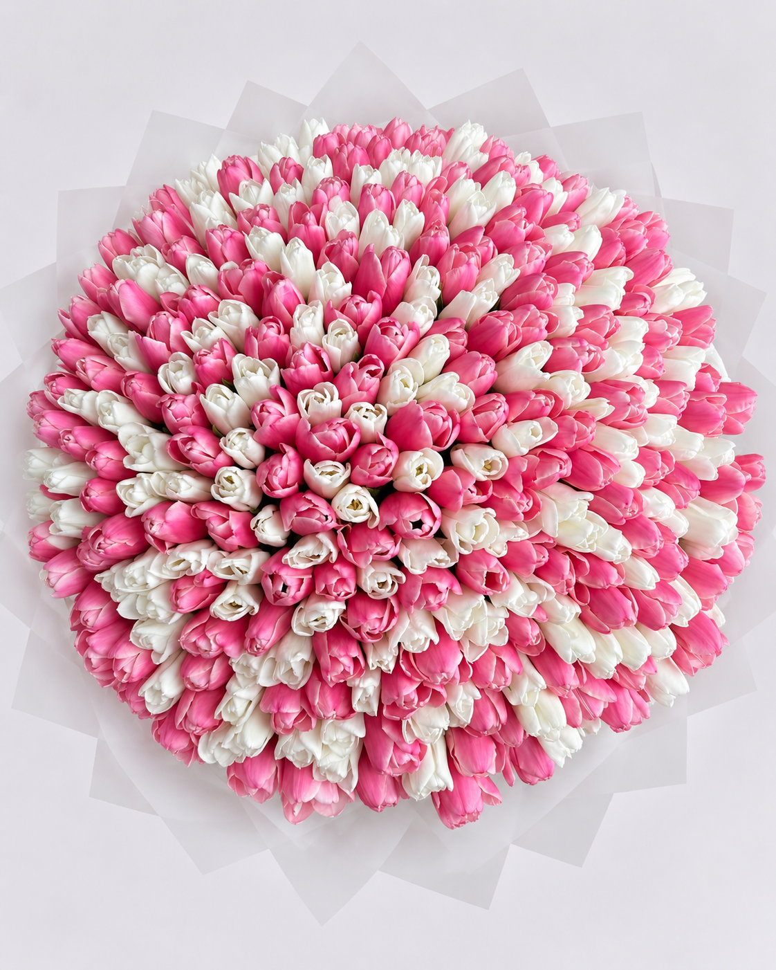 Bouquet Cadie de tulipes roses et blanches vu de dessus