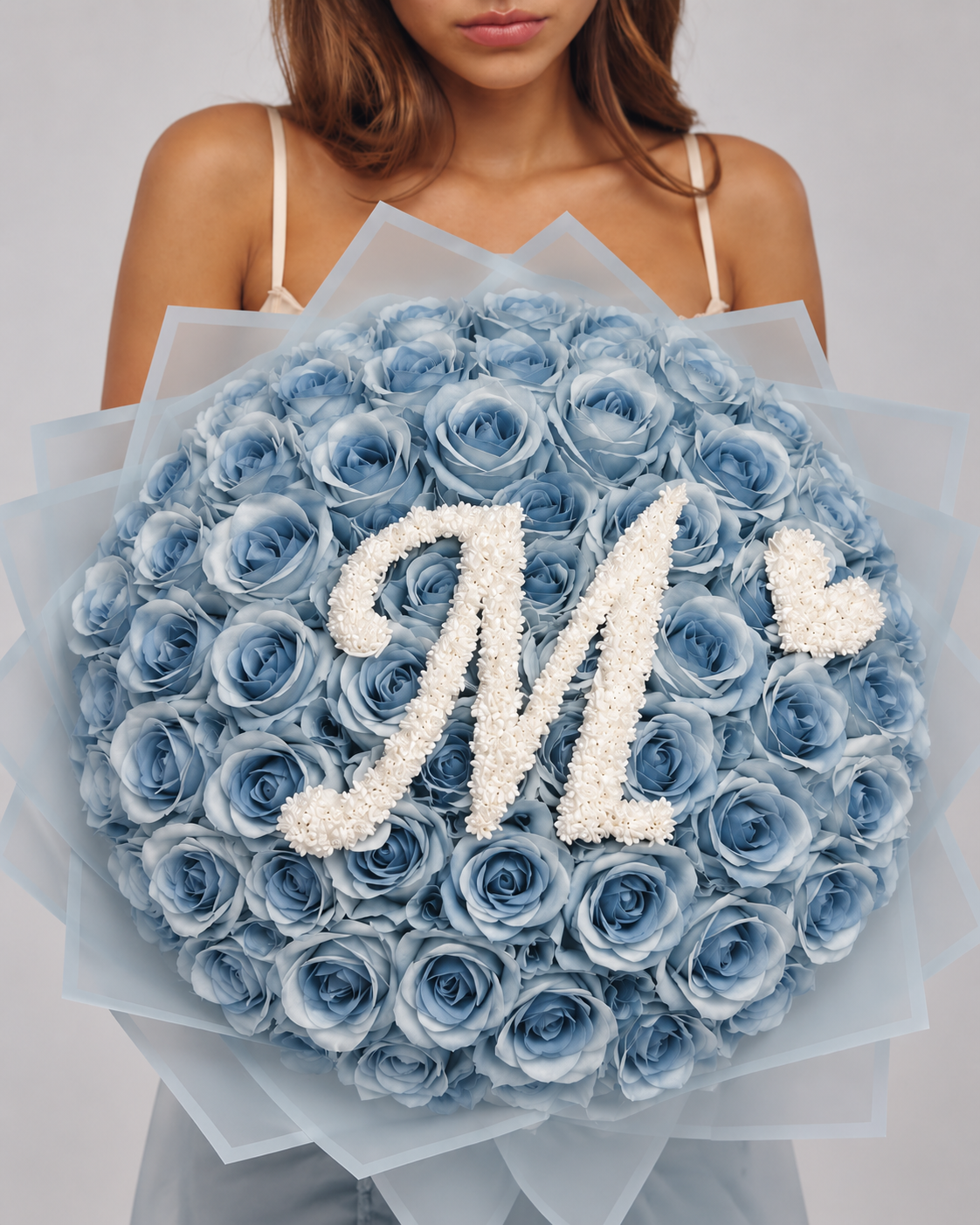 Bouquet CENDRILLON de 25 roses éternelles bleu ciel, autre vue