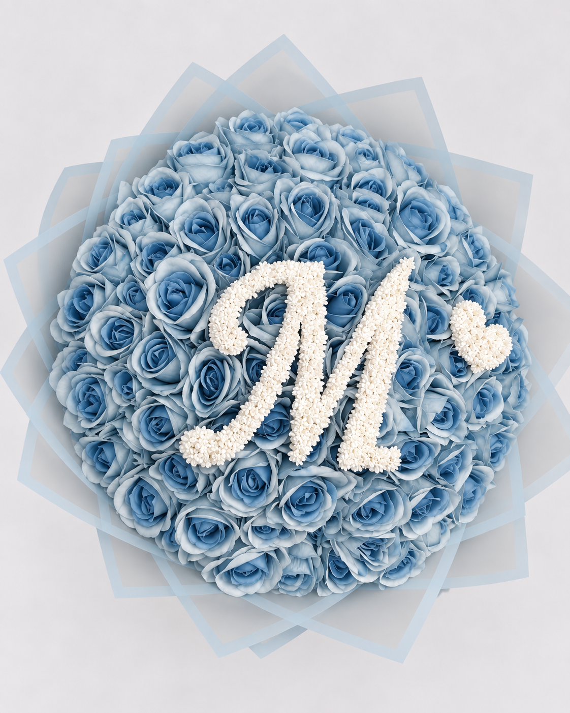 Bouquet CENDRILLON de roses éternelles bleu ciel, vue rapprochée
