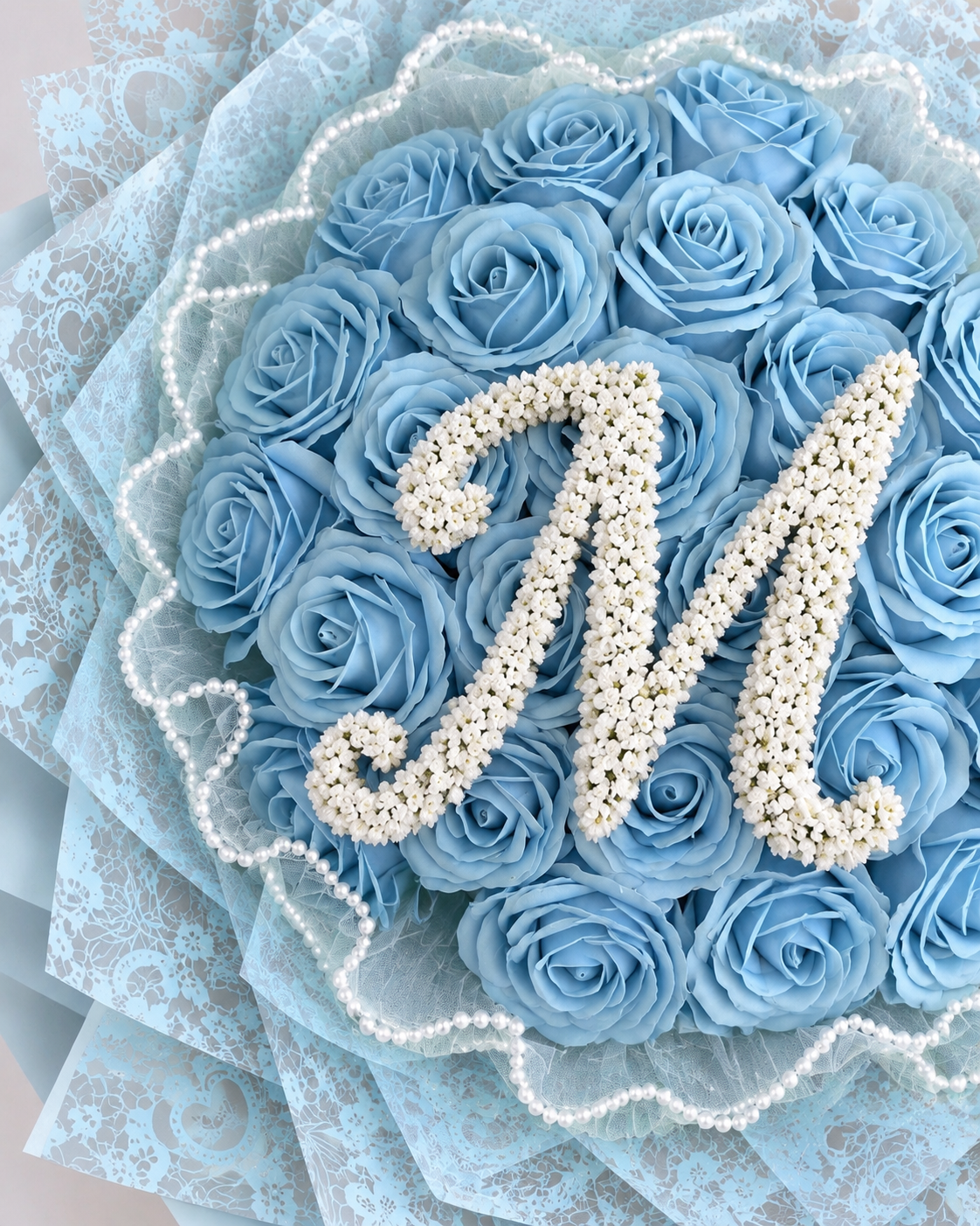Bouquet CENDRILLON de 25 roses éternelles bleu ciel, dernière vue
