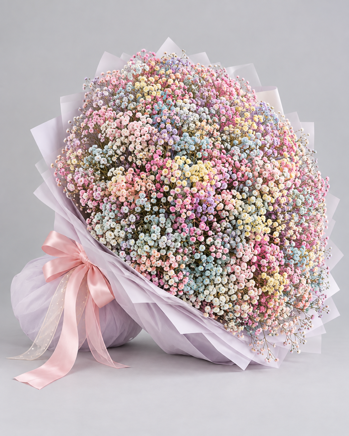 Bouquet DOLLY de gypsophile aux couleurs pastel, vue de côté