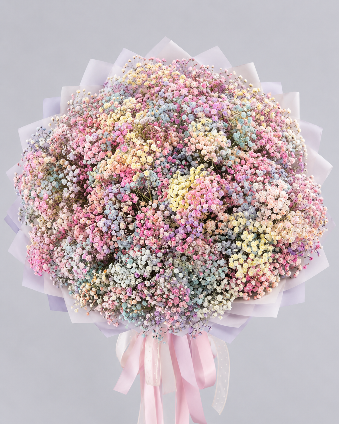Bouquet DOLLY de gypsophile arc-en-ciel, vue de face