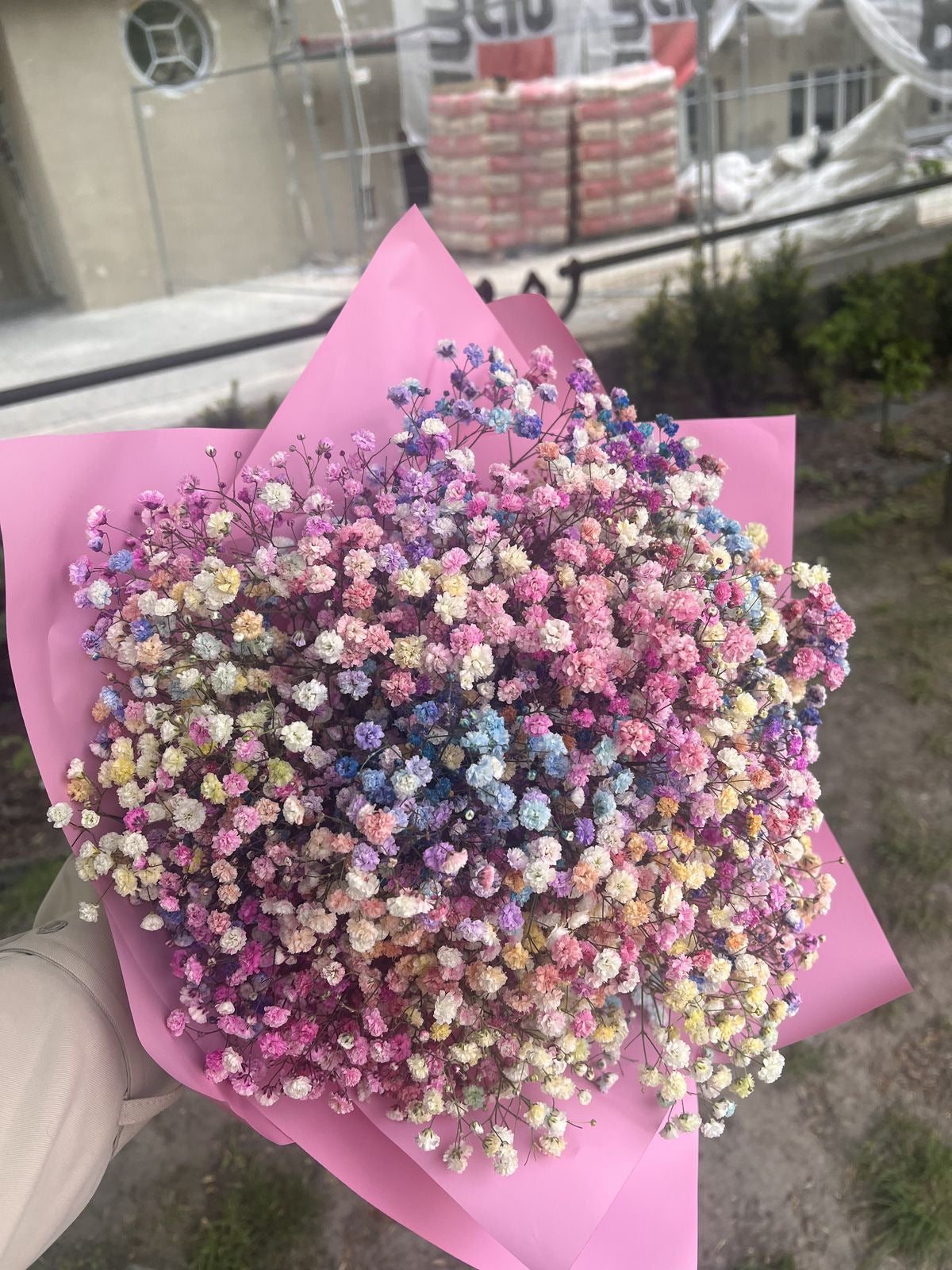 Bouquet DOLLY de gypsophile fraîche arc-en-ciel, vue complète
