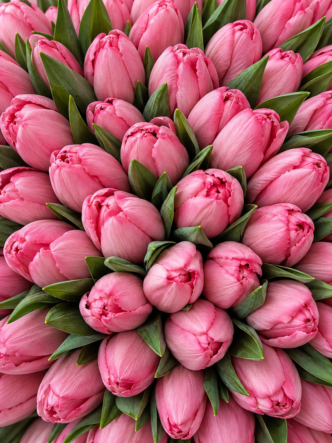Gros plan sur les tulipes roses du bouquet LUNA