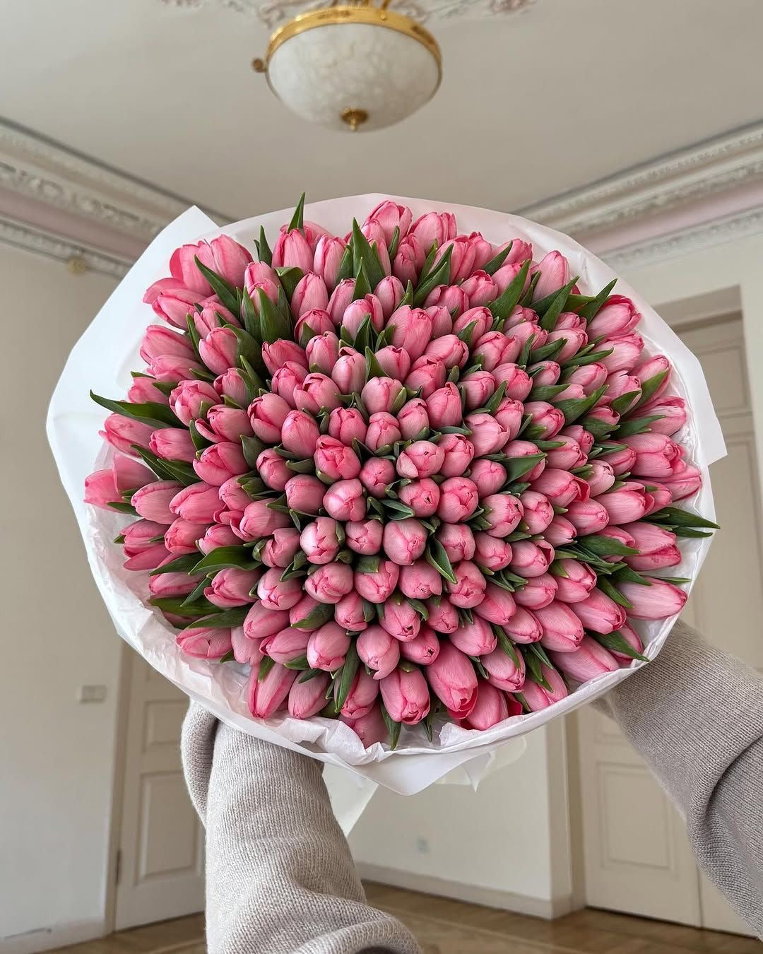 Bouquet LUNA de tulipes roses, détail des fleurs