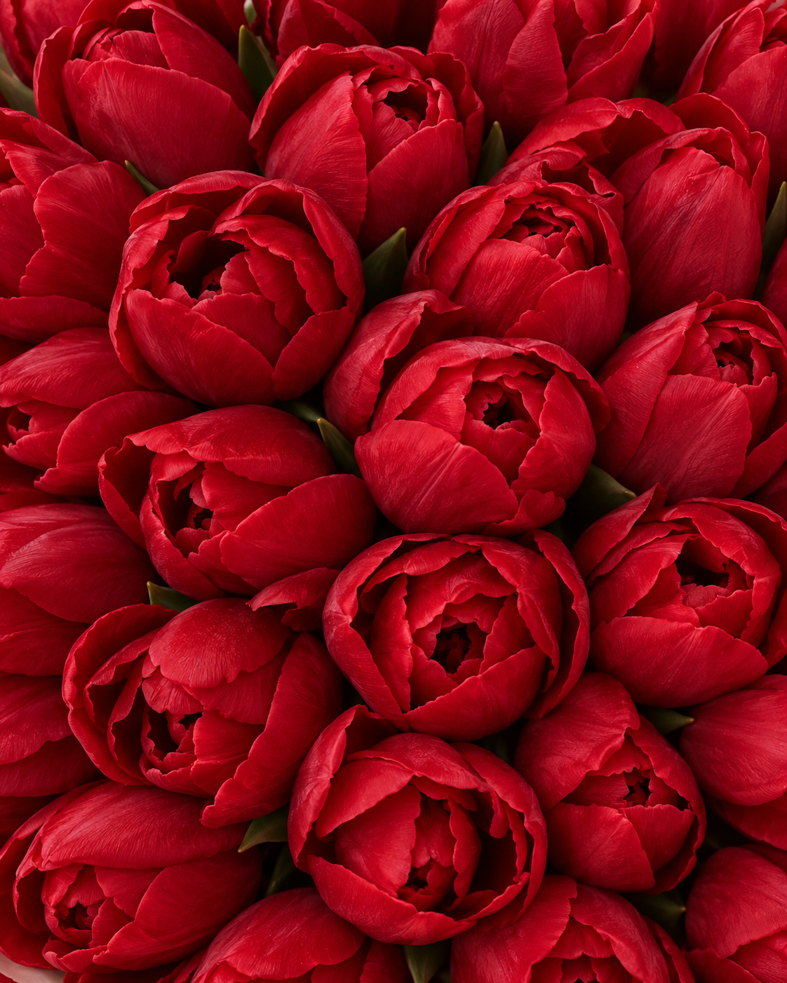 Gros plan sur les tulipes rouges du bouquet Mira