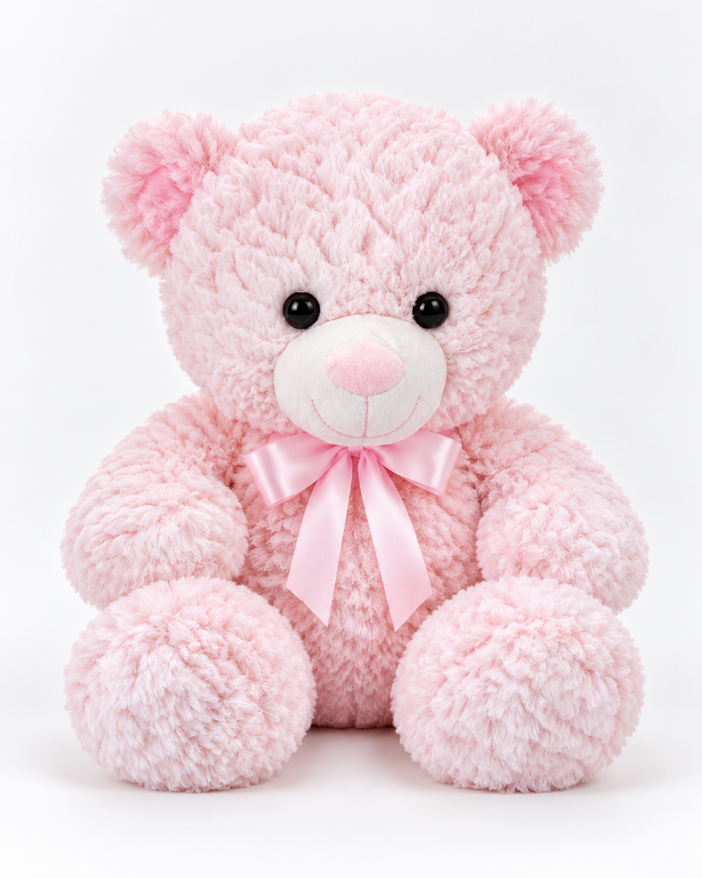 Ourson Tendre Amour, ourson en peluche rose avec ruban, vue de face
